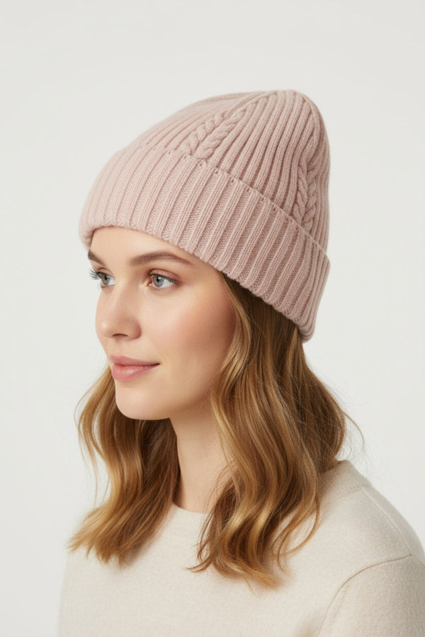 Carraig Donn Ribbed Beanie Hat in Pink