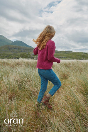 Carraig Donn Roll Neck Reglan Crew Jumper in Pink