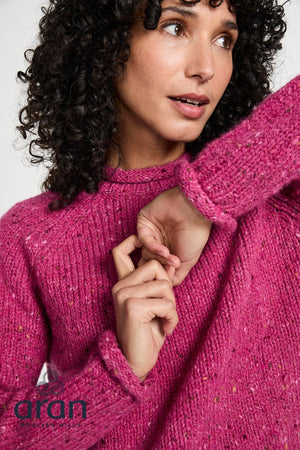 Carraig Donn Roll Neck Reglan Crew Jumper in Pink