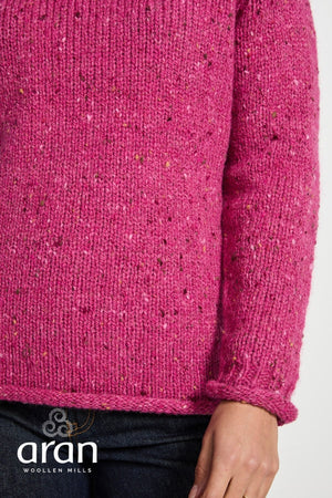 Carraig Donn Roll Neck Reglan Crew Jumper in Pink