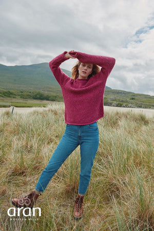 Carraig Donn Roll Neck Reglan Crew Jumper in Pink