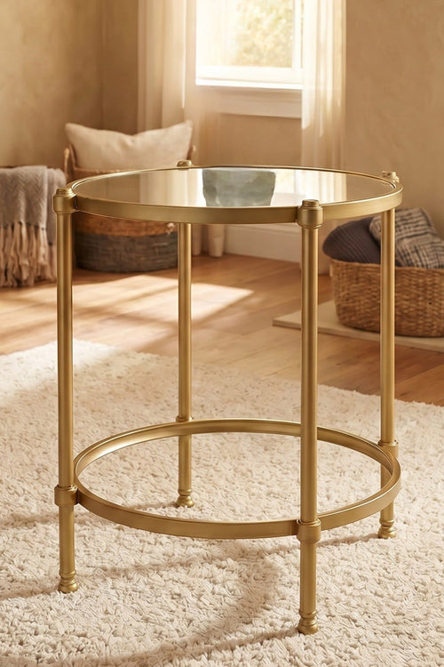 Round Mirrored & Gold Side Table