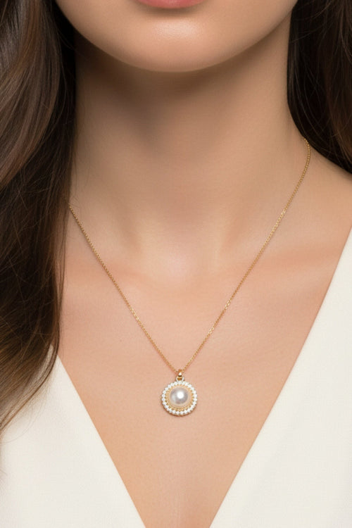 Round Pearl Stone Gold Necklace