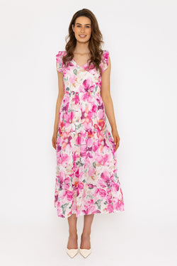 Carraig Donn Ruffle Sleeve Floral Midi Dress