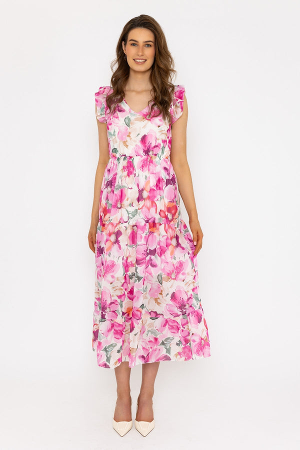 Carraig Donn Ruffle Sleeve Floral Midi Dress