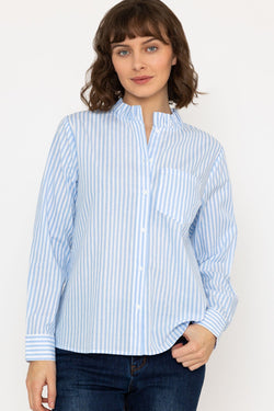 Carraig Donn Ruffle Stripe Shirt in Blue
