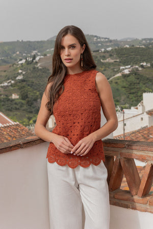 Carraig Donn Rust Crochet Sleeveless Top