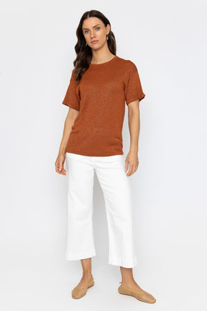 Carraig Donn Rust Metallic Short Sleeve Knit Top