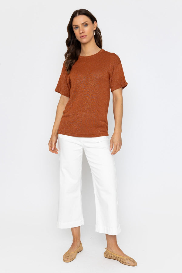 Carraig Donn Rust Metallic Short Sleeve Knit Top