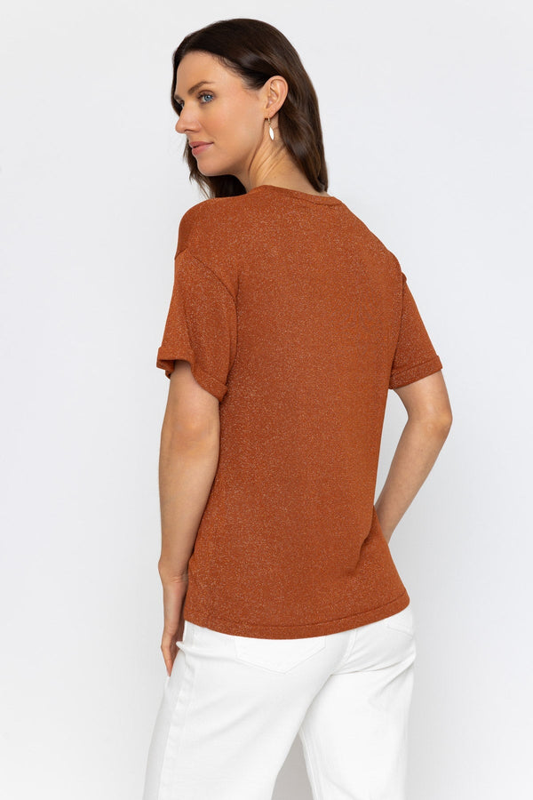 Carraig Donn Rust Metallic Short Sleeve Knit Top