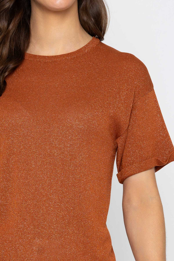 Carraig Donn Rust Metallic Short Sleeve Knit Top