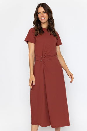 Carraig Donn Rust T-Shirt Midi Dress with Buckle Detail