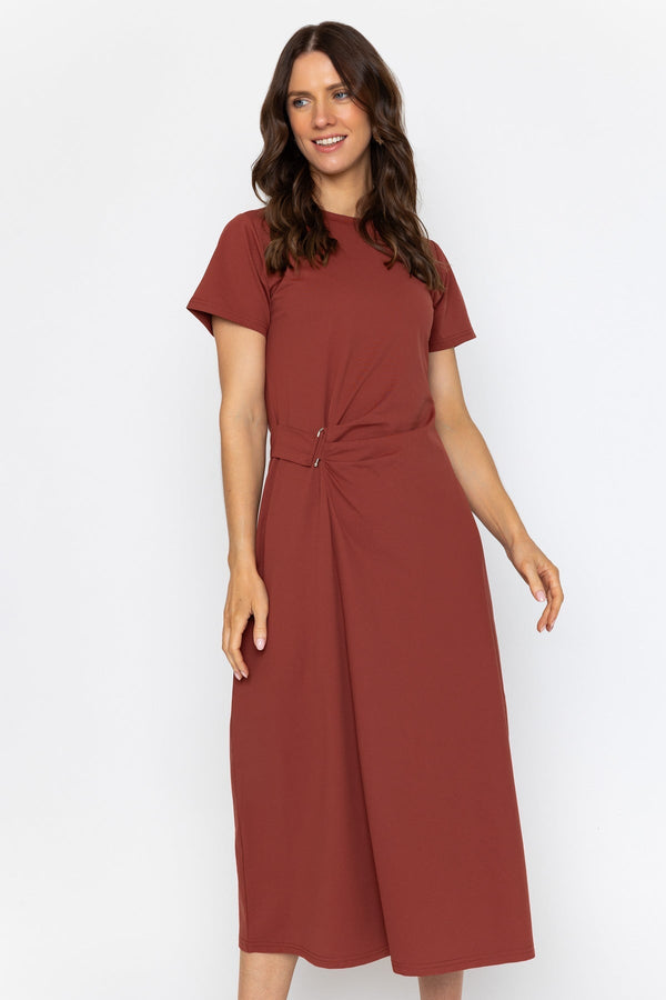 Carraig Donn Rust T-Shirt Midi Dress with Buckle Detail