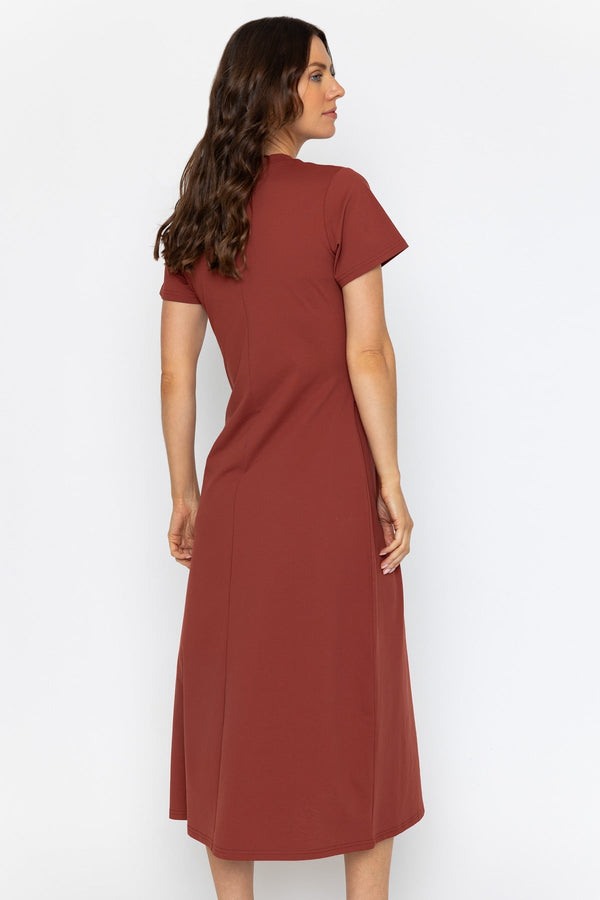 Carraig Donn Rust T-Shirt Midi Dress with Buckle Detail