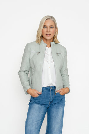 Carraig Donn Sage PU Jacket With Embroidered Sleeve Detail