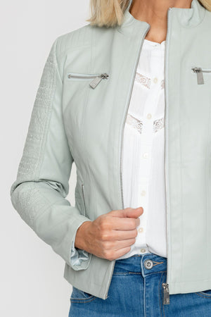 Carraig Donn Sage PU Jacket With Embroidered Sleeve Detail