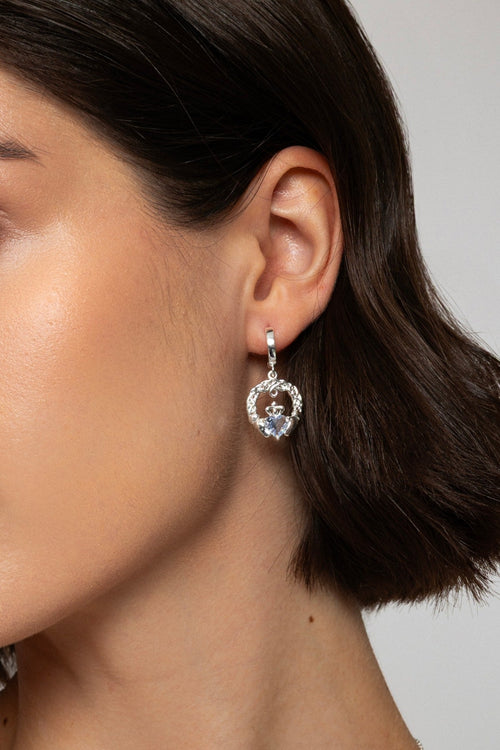 Sapphire Stone Claddagh Hoop Earrings