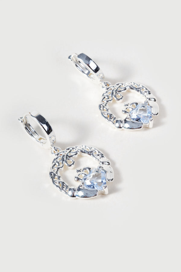 Carraig Donn Sapphire Stone Claddagh Hoop Earrings