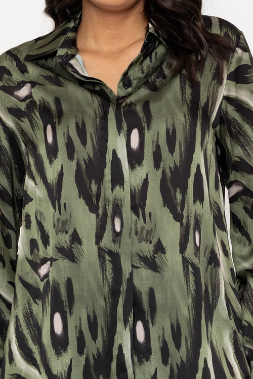 Carraig Donn Sateen Khaki and Black Print Shirt