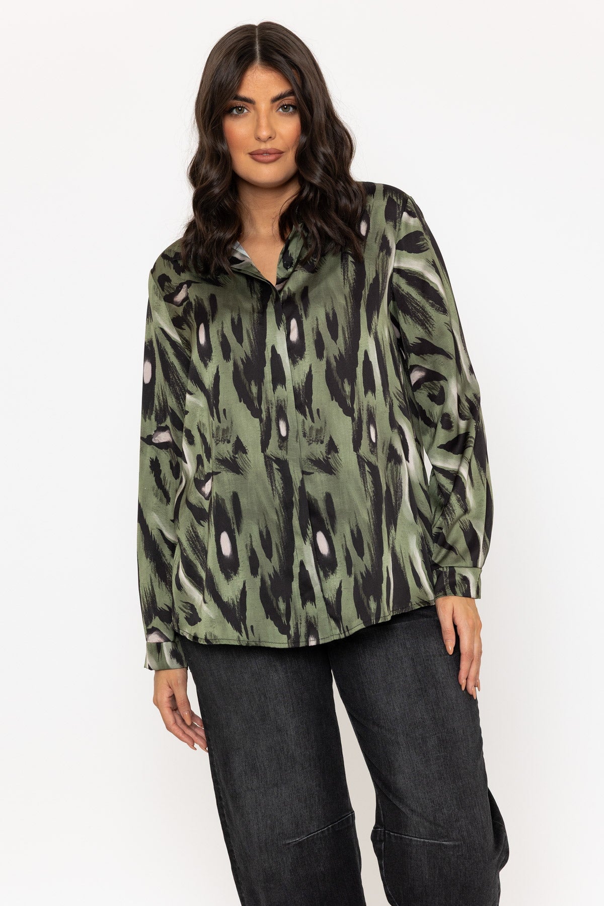 Sateen Khaki and Black Print Shirt