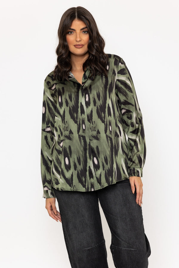 Carraig Donn Sateen Khaki and Black Print Shirt