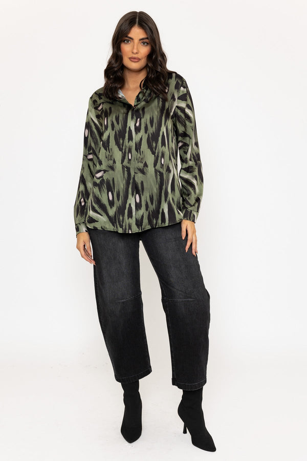 Carraig Donn Sateen Khaki and Black Print Shirt
