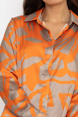 Carraig Donn Sateen Shirt in Orange Print