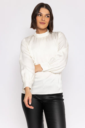 Satin High Neck Blouse in Ivory