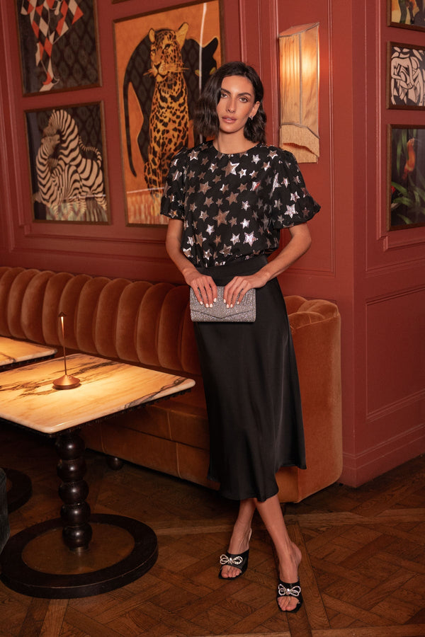 Carraig Donn Satin Midi Skirt in Black