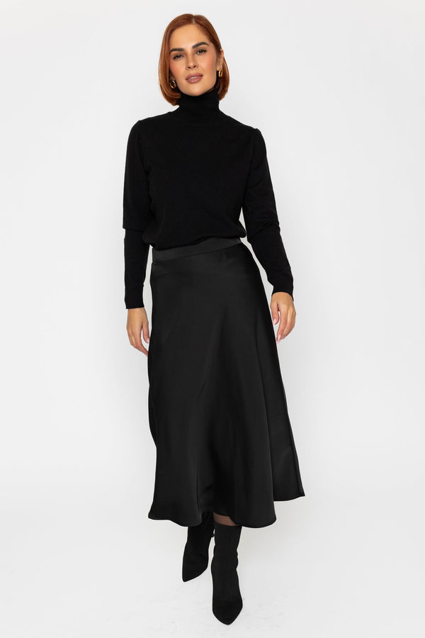 Carraig Donn Satin Midi Skirt in Black
