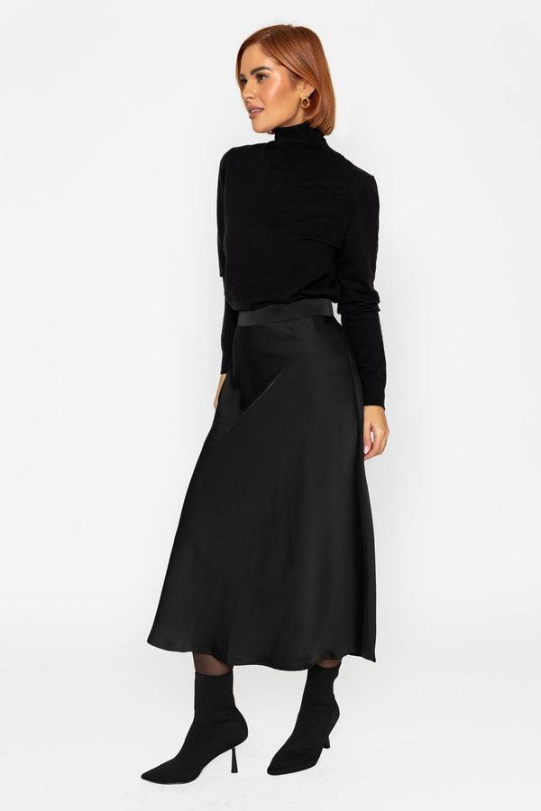 Carraig Donn Satin Midi Skirt in Black