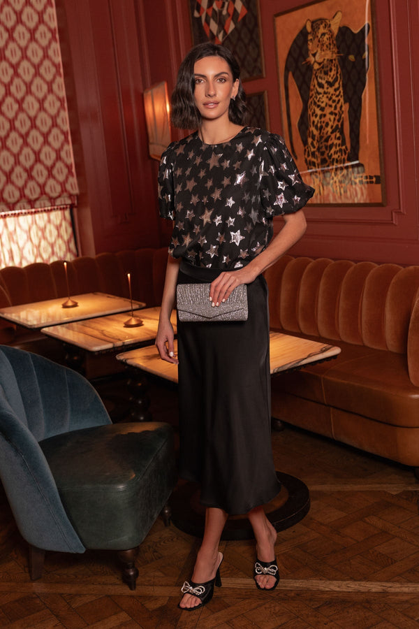 Carraig Donn Satin Midi Skirt in Black