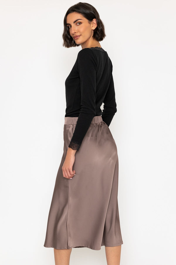 Carraig Donn Satin Midi Skirt in Mocha Brown