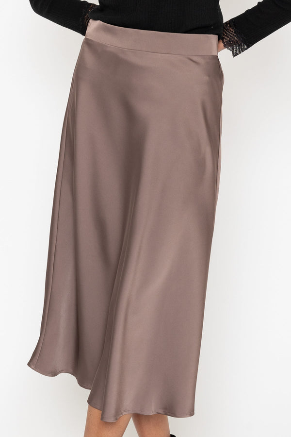 Carraig Donn Satin Midi Skirt in Mocha Brown