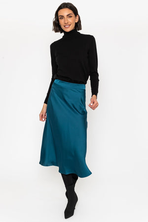 Carraig Donn Satin Midi Skirt in Teal
