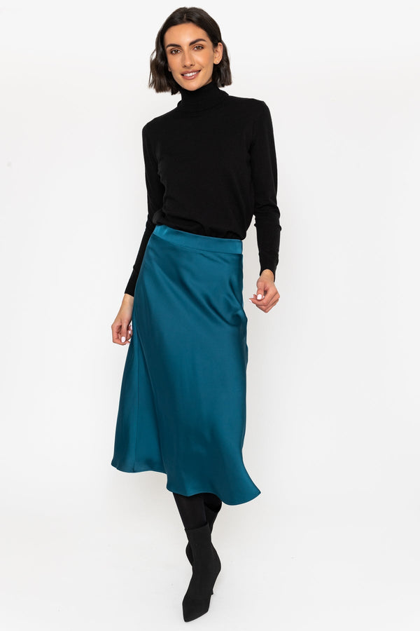 Carraig Donn Satin Midi Skirt in Teal
