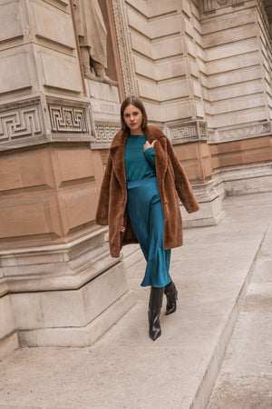 Satin Midi Skirt in Teal Ladies Occasion Skirts Skirts