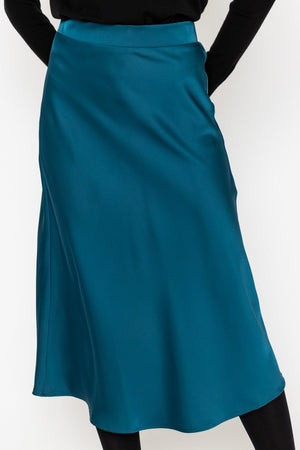 Carraig Donn Satin Midi Skirt in Teal