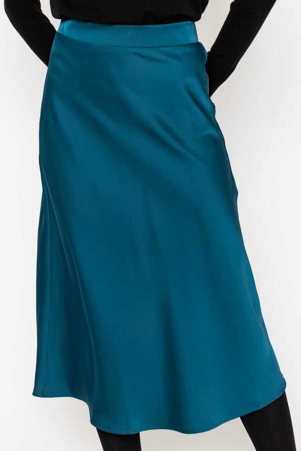 Carraig Donn Satin Midi Skirt in Teal