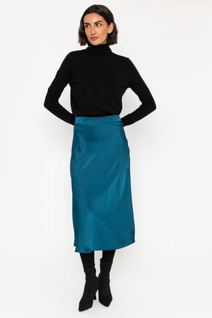 Carraig Donn Satin Midi Skirt in Teal