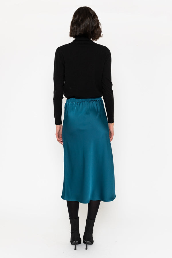 Carraig Donn Satin Midi Skirt in Teal