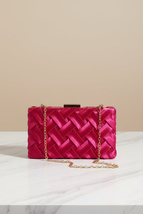 Satin Weave Clutch in Pink