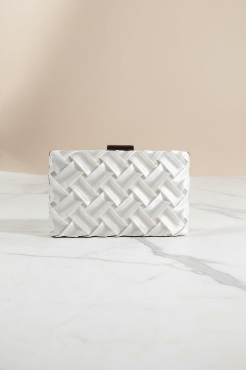 Satin Weave Clutch in Cream