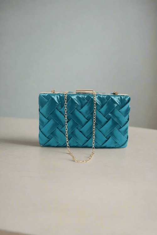 Satin Weave Clutch in Teal