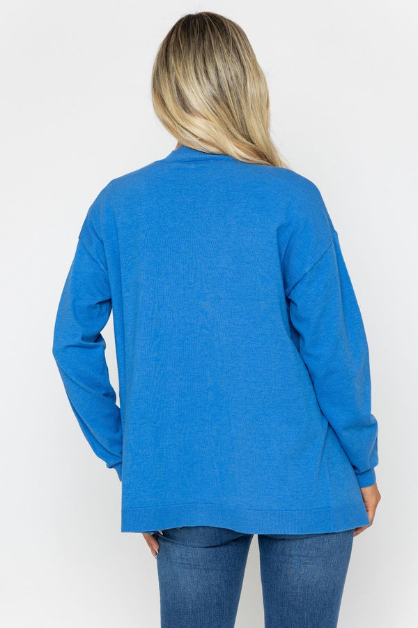 Carraig Donn Scallop Edge Longline Cardigan in Blue