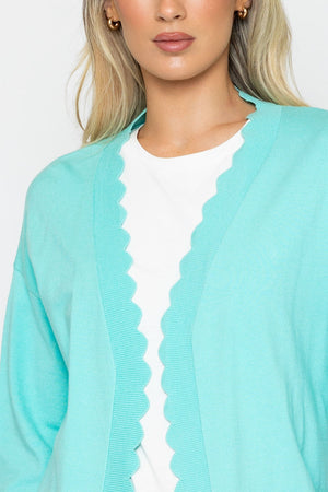 Carraig Donn Scallop Edge Longline Cardigan in Green