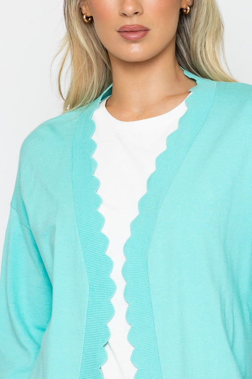 Carraig Donn Scallop Edge Longline Cardigan in Green