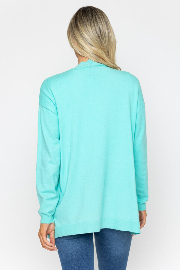 Carraig Donn Scallop Edge Longline Cardigan in Green