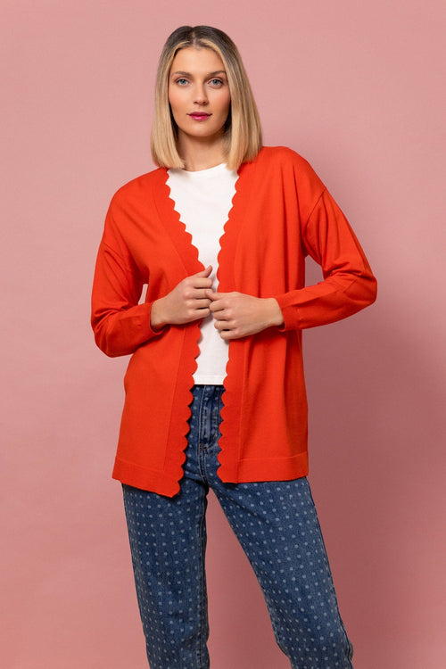 Scallop Edge Longline Cardigan in Orange
