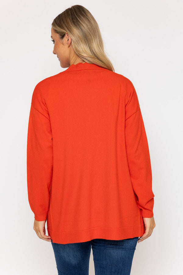 Carraig Donn Scallop Edge Longline Cardigan in Orange